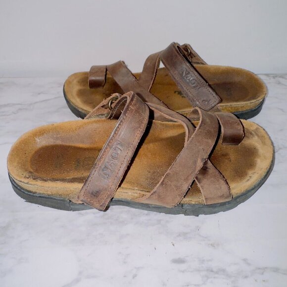 Naot Women's Brown Leather Strappy Toe Loop Slip On Slide Sandals size EUR 35 - Picture 2 of 9